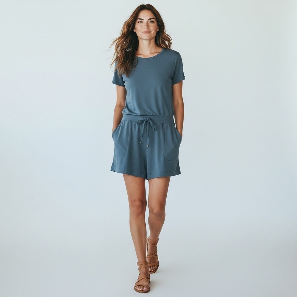 Spanx AirLuxe Romper Women's Large Teal AirLuxe Modern Elegant Chic Travel